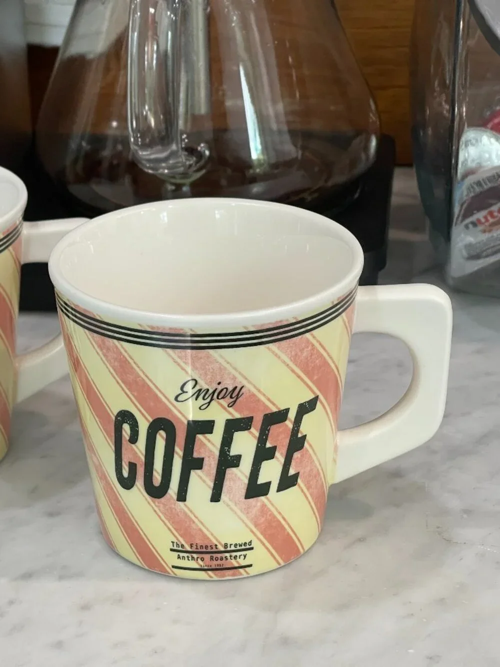 Set of 2; Enjoy Coffee Pink Retro Mugs -Anthero Roasters -NEW